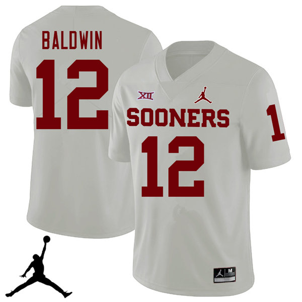Jordan Brand Men #12 Starrland Baldwin Oklahoma Sooners 2018 College Football Jerseys Sale-White